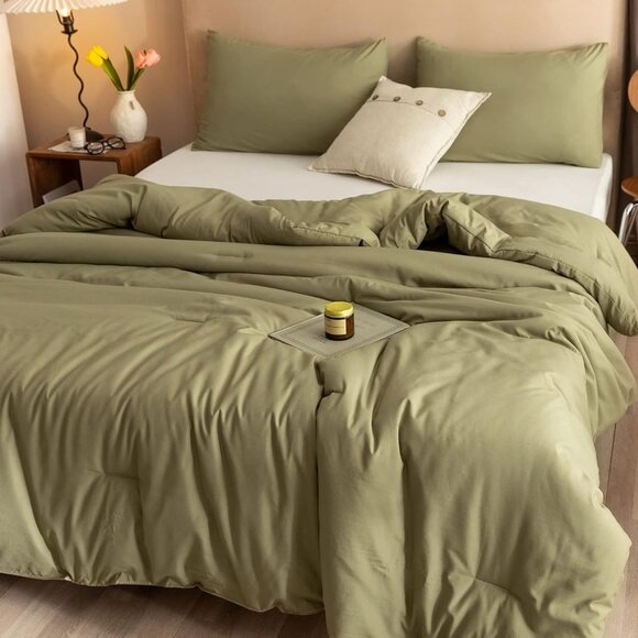 King Size Comforter Set Olive Green, 3pcs (1 Boho Comforter & 2 - Picture 3 of 5